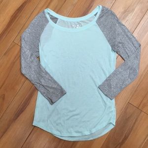 American Eagle Silver and Teal Baseball Shirt